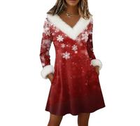 Vestido Navidad Mujer Disfraz Navidad Elegantes Vestidos De Fiesta Mujer Christmas Vintage Cuello Redondo Coctel Festivo Disfraces Chic Felpa Retro Invierno Otoño Ropa Vino L