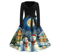 Vestido Navidad Mujer Disfraz Navidad Estampado Vestidos De Fiesta Mujer Christmas Elegantes Cuello Redondo Festivo Coctel Ropa Sexy Felpa Chic Invierno Otoño Disfraces Azul S