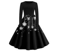 Vestido Navidad Mujer Disfraz Navidad Vintage Vestidos De Fiesta Mujer Christmas Estampado Manga Larga Festivo Navideña Ropa Chic Felpa Sexy Invierno Otoño Disfraces Negro L