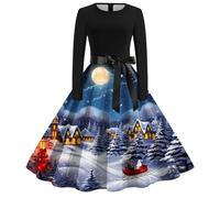 Vestido Navidad Mujer Elegante,Vestido Mujer Manga Larga Cuello Redondo Elegante Casual para Navidad Eventos Noche Playa GraduacióN Estilo AñOs 50