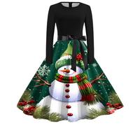 Vestido Navidad Mujer Elegante,Vestido Mujer Manga Larga Cuello Redondo Elegante Casual para Navidad Eventos Noche Playa GraduacióN Estilo AñOs 50
