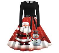 Vestido Navidad Mujer Elegante,Vestido Mujer Manga Larga Cuello Redondo Elegante Casual para Navidad Eventos Noche Playa GraduacióN Estilo AñOs 50