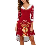 Vestido Navidad Mujer Invierno,Elegante Vestido AsiméTrico De Cuello Largo con Manga Y DiseñO De Estampado De para Uso Diario Informal Y Ocasiones con Un De Estilo ÚNico Y Moderno para Mujer