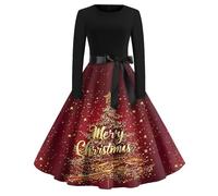 Vestido Navidad Mujer Vestidos De Fiesta Mujer Disfraz Navidad - Elegantes Christmas Vintage Coctel Festivo Cuello Redondo Disfraces Sexy Invierno Otoño Chic Felpa Ropa Oro XL