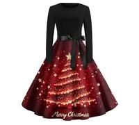 Vestido Navidad Mujer Vestidos De Fiesta Mujer Disfraz Navidad - Estampado Christmas Vintage Festivo Coctel Manga Larga Disfraces Sexy Otoño Invierno Retro Felpa Ropa Rojo XL