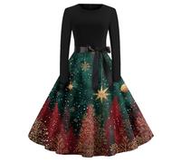 Vestido Navidad Mujer Vestidos De Fiesta Mujer Disfraz Navidad - Vintage Christmas Elegantes Coctel Festivo Manga Larga Ropa Retro Invierno Otoño Sexy Felpa Disfraces Verde Oscuro L