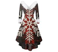 Vestido Navidad Mujer Vestidos De Fiesta Mujer Elegantes Disfraz Navidad Christmas Estampado Manga Larga Coctel Festivo Ropa Sexy Felpa Retro Otoño Invierno Disfraces Blanco L