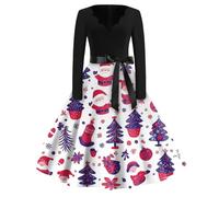 Vestido Navidad Mujer Vestidos De Fiesta Mujer Elegantes Disfraz Navidad Christmas Vintage Cuello Redondo Festivo Coctel Ropa Chic Felpa Sexy Otoño Invierno Disfraces Púrpura XL