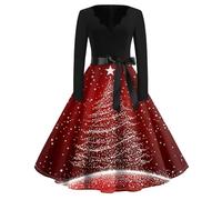 Vestido Navidad Mujer Vestidos De Fiesta Mujer Elegantes Disfraz Navidad Christmas Vintage Manga Larga Coctel Navideña Ropa Sexy Felpa Chic Otoño Invierno Disfraces Vino 3XL