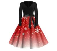 Vestido Navidad Mujer Vestidos De Fiesta Mujer Estampado Disfraz Navidad Christmas Vintage Manga Larga Festivo Coctel Disfraces Sexy Felpa Retro Invierno Otoño Ropa Rojo L