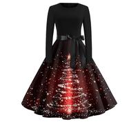 Vestido Navidad Mujer Vestidos De Fiesta Mujer Vintage Disfraz Navidad Christmas Elegantes Manga Larga Navideña Coctel Ropa Sexy Felpa Retro Otoño Invierno Disfraces Rojo Intenso L