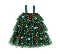 Vestido Navidad Niña Disfraz Arbol de Navidad para Bebe Vestidos de Tul 3 Capas Lentejuelas de Estrella con Pompones Vestido Brillante sin Mangas Traje Navideño para Niñas Pequeña