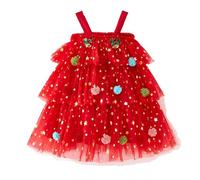 Vestido Navidad Niña Disfraz Arbol de Navidad para Bebe Vestidos de Tul 3 Capas Lentejuelas de Estrella con Pompones Vestido Brillante sin Mangas Traje Navideño con Lazo Lindo para Niñas Pequeña
