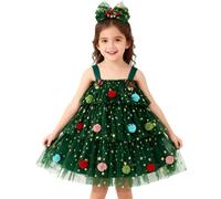Vestido Navidad Niña Disfraz Arbol de Navidad para Bebe Vestidos de Tul 3 Capas Lentejuelas de Estrella con Pompones Vestido Brillante sin Mangas Traje Navideño con Lazo Lindo para Niñas Pequeña