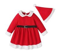 Vestido Navidad Niña Disfraz Papa Noel Bebe Disfraz Mama Noel Ropa Navidad Traje Papa Noel Bebe con Gorro Vestido Navideño de Felpa Solapa con Manga Larga con Cintura CeñIda