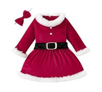 Vestido Navidad Niña Terciopelo Disfraz Papa Noel Bebe Disfraz Mama Noel Ropa Navidad Traje Papa Noel Bebe Rojo Vestido Navideño de Felpa con Manga Larga con Cintura CeñIda con Diadema