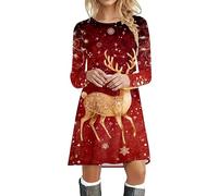 Vestido NavideñO Mujer Invierno,Vestido Mujer Manga Larga Cuello Redondo Estampado NavideñO Moda Casual OtoñO Invierno Comodo Elegante Diario Festivo Ocasion Especial