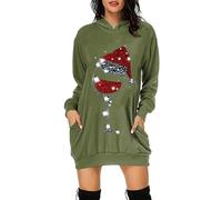 Vestido Navideño Mujer, Sudadera Vestido Mujer con Capucha Cuello Redondo Casual Moda Navidad Temáticas Bolsillos Suelto Midi Falda para Invierno Fiesta Manga Larga Suave Salvaje Sudaderas