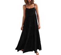 Vestido Negro Ajustado Mujeres Verano Casual Vestido Suelto Tirantes Espaguetis Playa Encubrimiento Largo Cami Maxi Vestidos Elegantes Mujeres Amarillo, Negro , L