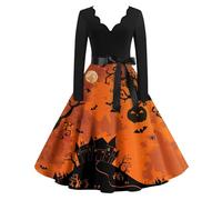 Vestido Negro Halloween Disfraz Calabaza de Monstruos Falda Bruja Mujer Azafrán Vampire Disfraces de Halloween Gracioso Hallowen Ghostface Fantasia Calabaza Vestido Gotico Azafrán S
