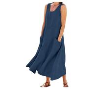 Vestido Negro Mujer - Vestido Mujer Fiesta - Vestido Largo Informal con Bolsillos Y Cuello Redondo De Color Liso para Mujer Vestido Sin Mangas Diario