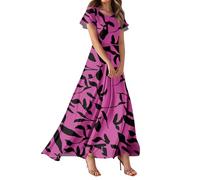 Vestido Negro Niña, Vestido Niña Ceremonia Vestidos Invitada Boda Midi Vestidos Largo Elegante De Manga Corta Con Cuello En V Y Estampado Floral Para Mujer Estilo Bohemio Ideal Para La Playa Camiseros
