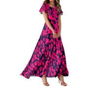 Vestido Negro Niña, Vestidos Boda Invitada Largo Vestidos De Fiesta Mujer Vestido Largo Elegante De Manga Corta con Cuello En V Y Estampado Floral para Mujer Estilo Bohemio Ideal para La Playa