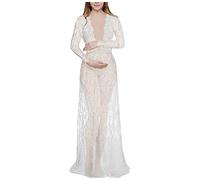 Vestido Negro Verano Mujer-Manga Embarazada V Moda Mujer Encaje Largo Maxi Maternidad Cuello De Noche Vestido Sexy FotografíA Vestido De Mujer