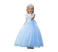 Vestido Niña Ceremonia Fiesta,Vestido de Tul de Boda,Blanco Ropón para Bautizo(6-7 años,Azul,Tag 130)