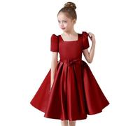 Vestido niña Ceremonia,Flower Girl Dresses Sleeves Junior Bridesmaid Dress A Line First Dress De De (Wine, 4-5 Years)