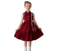 Vestido niña Ceremonia,New Girls Sweet Dress Solid Color Sleeveless Lace Collar Dress De Invierno (Wine, 4-5 Years).