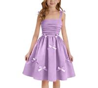 Vestido Niña Fiesta Vestido Elegante Niñas Vestido Verano Niñas Sin Mangas Color Sólido Lindo Tirantes Lazo Diario Playa Vestido Niña Sin Mangas Fiesta Lazo