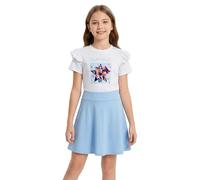 Vestido Niña K-Pop, con Estampado Idol. Moda Anime Infantil. Vestido de Manga Corta con Volantes y Falda Acampanada. Moda Casual de Verano para Niñas de 2 a 12 Años.