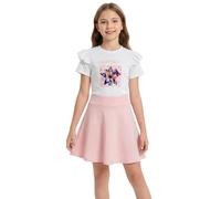 Vestido Niña K-Pop, con Estampado Idol. Moda Anime Infantil. Vestido de Manga Corta con Volantes y Falda Acampanada. Moda Casual de Verano para Niñas de 2 a 12 Años.