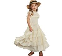 Vestido NiñA Manga Larga 3 AñOs Flores para Vestidos De Fiesta Largo de Fiesta Bohemio con Volantes escalonados y Cuello para niñas, Ideal Celebraciones Ocasiones B5e19