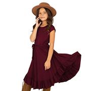 Vestido Niña - Rockabilly Sólido Niñas Manga Retro Niños Ropa Corto Pequeño Volantes Vestido 712Y Vestidos Swing Vestidos Niñas Vestidos (11-12 Years)