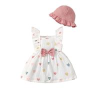 Vestido Niña Ropa Bebe Conjunto Vestido y Gorro Ropa Bebe Verano Floral Fruncido sin Mangas Vestidos Flores de Algodón Lino de Primavera Verano para Niñas