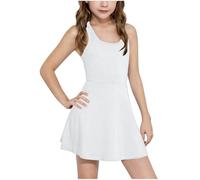 Vestido Niña Sin Mangas,Vestido Informal de Verano para niñas sin Mangas en Color Liso con Cintura elástica cómodo para Actividades Deportivas y recreativas al Libre