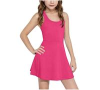 Vestido Niña Sin Mangas,Vestido Informal de Verano para niñas sin Mangas en Color Liso con Cintura elástica cómodo para Actividades Deportivas y recreativas al Libre