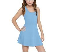 Vestido Niña Sin Mangas,Vestido Informal de Verano para niñas sin Mangas en Color Liso con Cintura elástica cómodo para Actividades Deportivas y recreativas al Libre