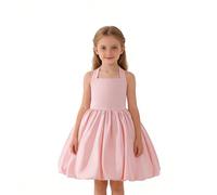 Vestido Niña Verano sin Mangas Cuello Cuadrado Elegante Vestidos para Niñas Holgados Voladoras Casual Fiesta Ceremonia Cómodos Lindo Flores Adolescentes Long Dress (Rosa, 10-11 años)