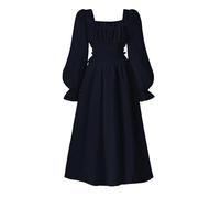 Vestido Niña Verano - Vestido De Fiesta Francés con Escote Cuadrado Mangas Abullonadas Y Elegante Corte Acampanado Que Define La Cintura Ideal para Ocasiones Especiales De (Navy 10-11 Years)