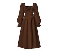 Vestido Niña Verano - Vestido De Fiesta Francés con Escote Cuadrado Mangas Abullonadas Y Elegante Corte Acampanado Que Define La Cintura Ideal para Ocasiones Formales Especiales (Brown 12-13 Years)