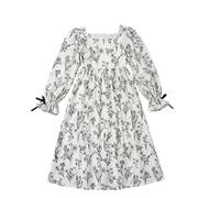 Vestido Niña Vestido Cuello Cuadrado Estampado Floral Manga Globo Talle Ajustado Vestido Princesa Falda Acampanada Voluminosa Estilo Retro Vintage Niñas 5-14 Años Vestido niña Estilo