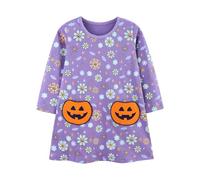 Vestido NiñA,Vestido De Halloween para NiñAs Manga Larga Cuello Redondo Estampado Floral Traje De Fiesta De OtoñO E Invierno Ropa Informal Y CóModa para NiñOs