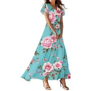 Vestido Niña, Vestido Vaquero Mujer Verano Vestidos Mujer Casual Vestidos Largo De Verano para con Estampado Floral Cuello En V Y Manga Corta Corte En A Elegante Y Ligero Tenis