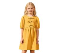 Vestido Niña Vestido Verano Niñas Corto Manga Globos Lazos Hombros Vestido Fiesta Bebés Niñas Sólido Confortable Vestido Casual Niña Talla Única Volantes Detalle Lazo Vestido niña Manga Globo