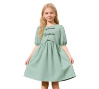Vestido Niña Vestido Verano Niñas Corto Manga Globos Lazos Hombros Vestido Fiesta Bebés Niñas Sólido Confortable Vestido Casual Niña Talla Única Volantes Detalle Lazo Vestido niña Manga Globo