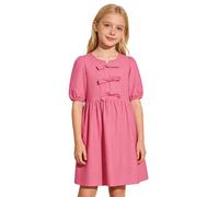 Vestido Niña Vestido Verano Niñas Corto Manga Globos Lazos Hombros Vestido Fiesta Bebés Niñas Sólido Confortable Vestido Casual Niña Talla Única Volantes Detalle Lazo Vestido niña Manga Globo