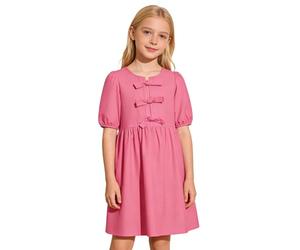 Vestido Niña Vestido Verano Niñas Corto Manga Globos Lazos Hombros Vestido Fiesta Bebés Niñas Sólido Confortable Vestido Casual Niña Talla Única Volantes Detalle Lazo Vestido niña Manga Globo